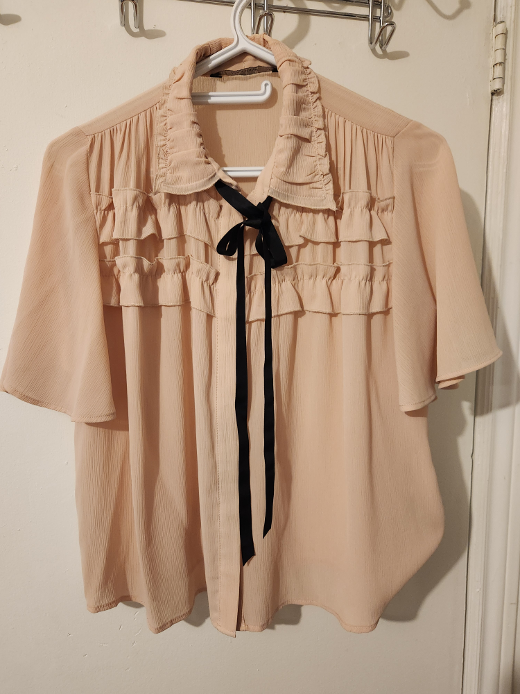 Zara Pink Blouse with Black Bow (XS)