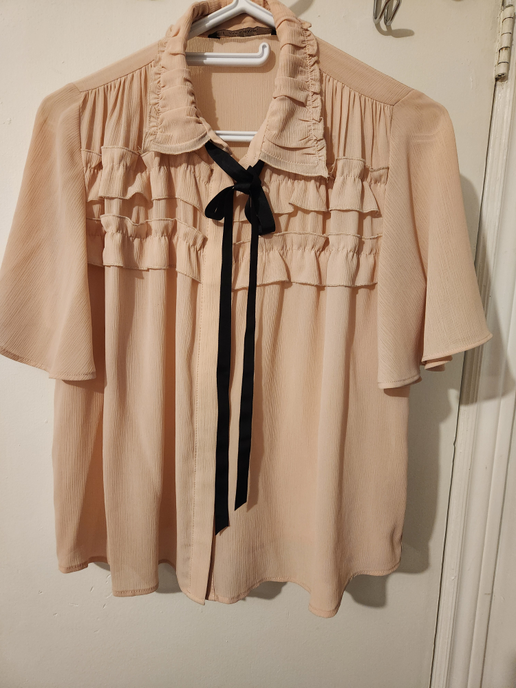 Zara Pink Blouse with Black Bow (XS) - photo 3