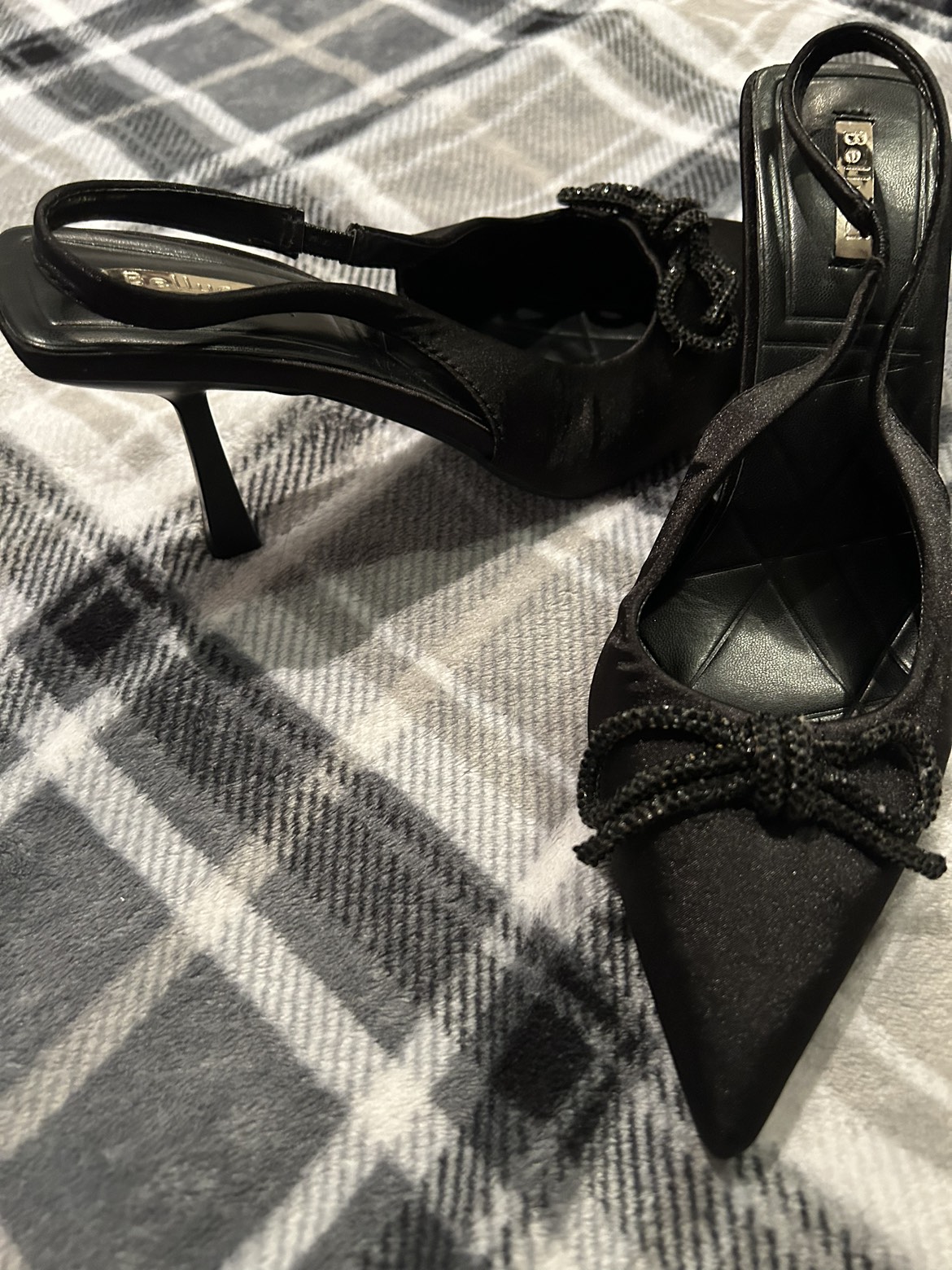 Ladies Black Pointed Slingback Bow Heels -Size 39 thumbnail