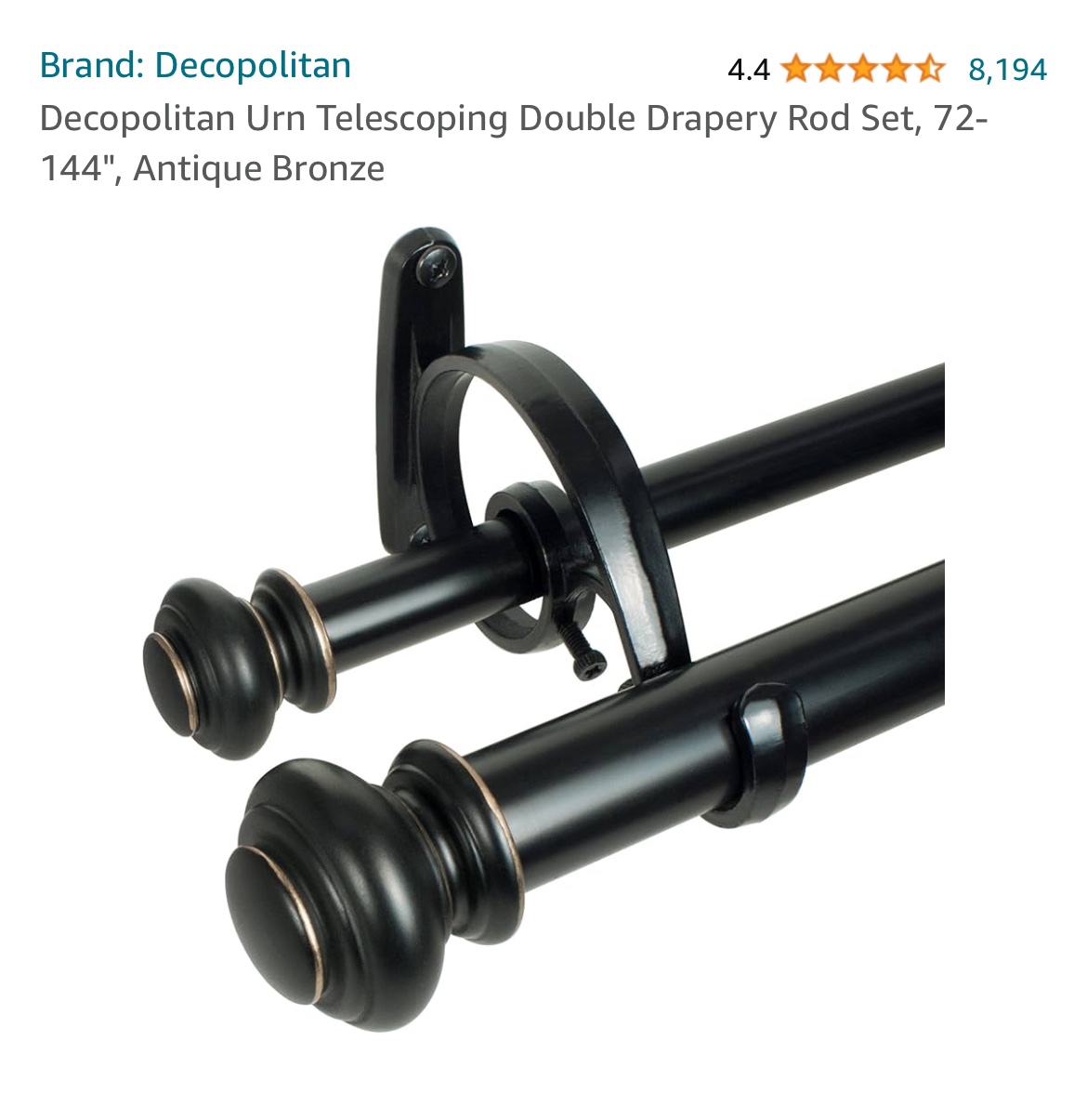 Decopolitan Urn Telescoping Double Drapery Rod Set