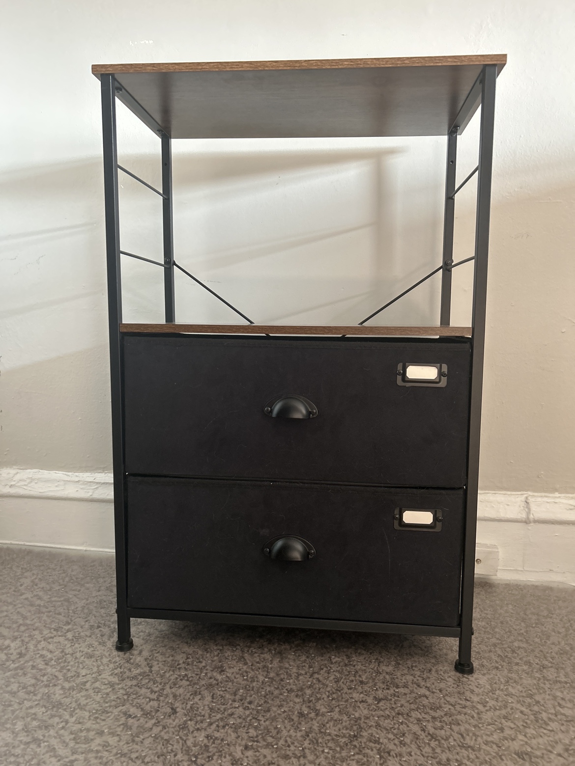 Black Metal and Wood Shelf with Two Drawers image indicator(4)