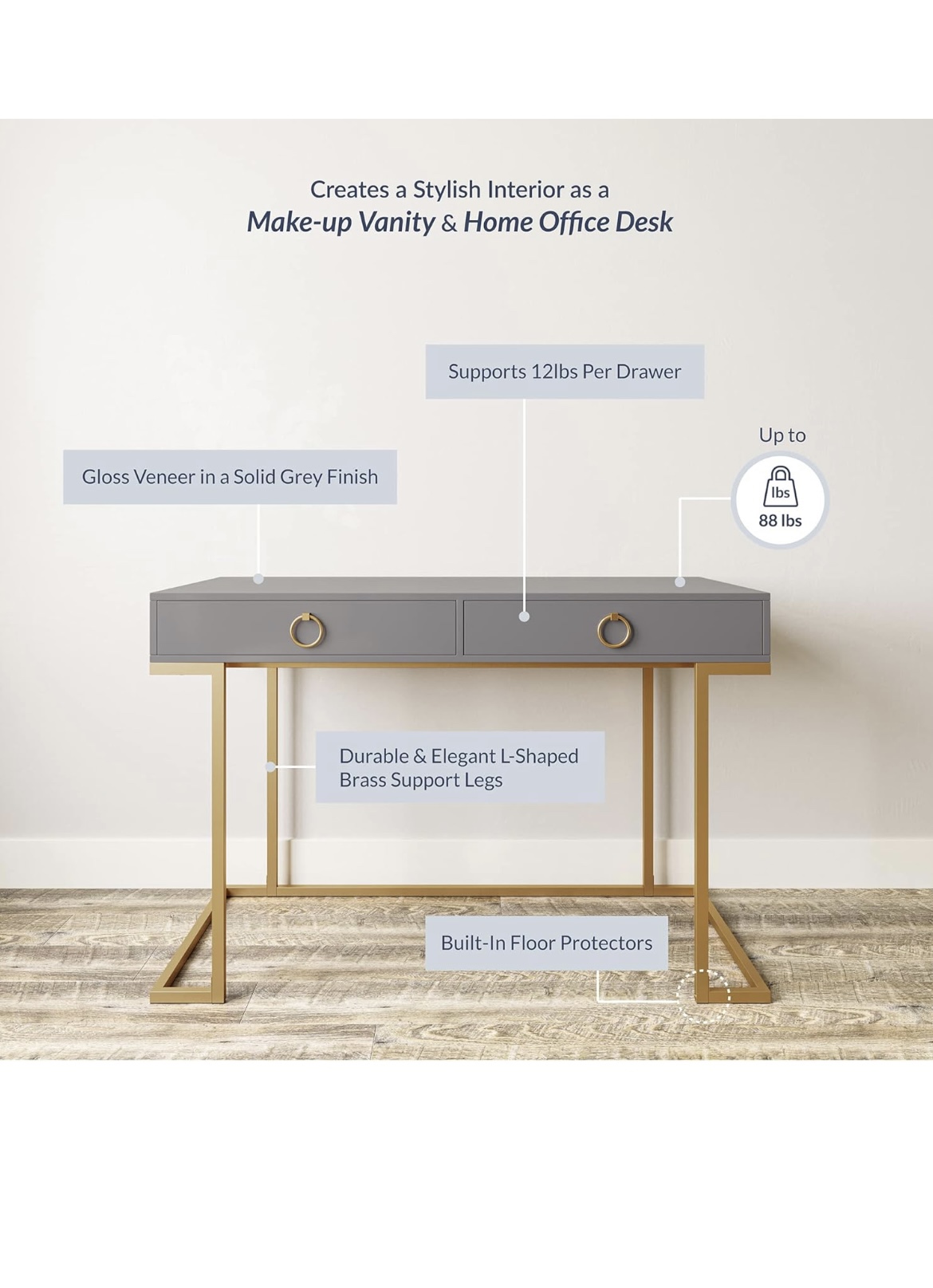 Gray Desk with Gold Legs - Move out sale! - photo 4