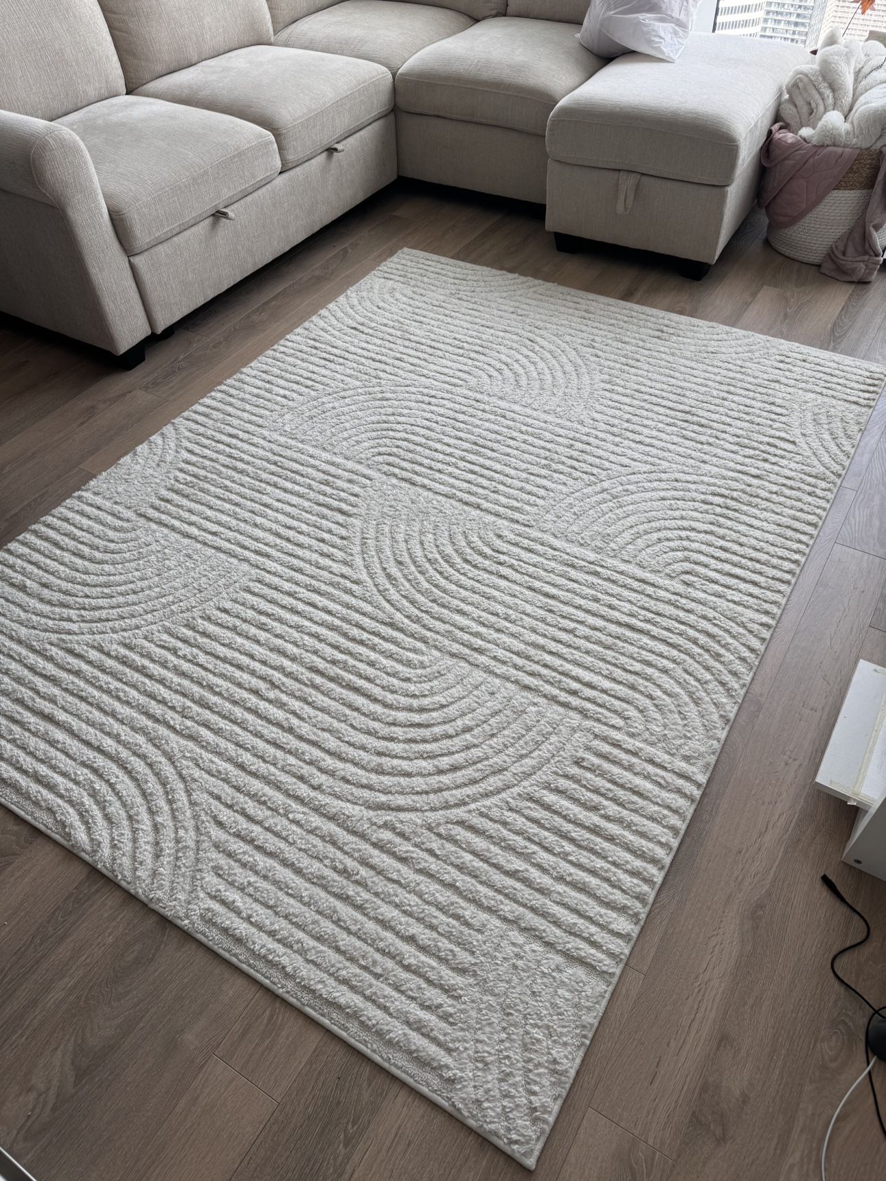 White Area Rug with Abstract Design