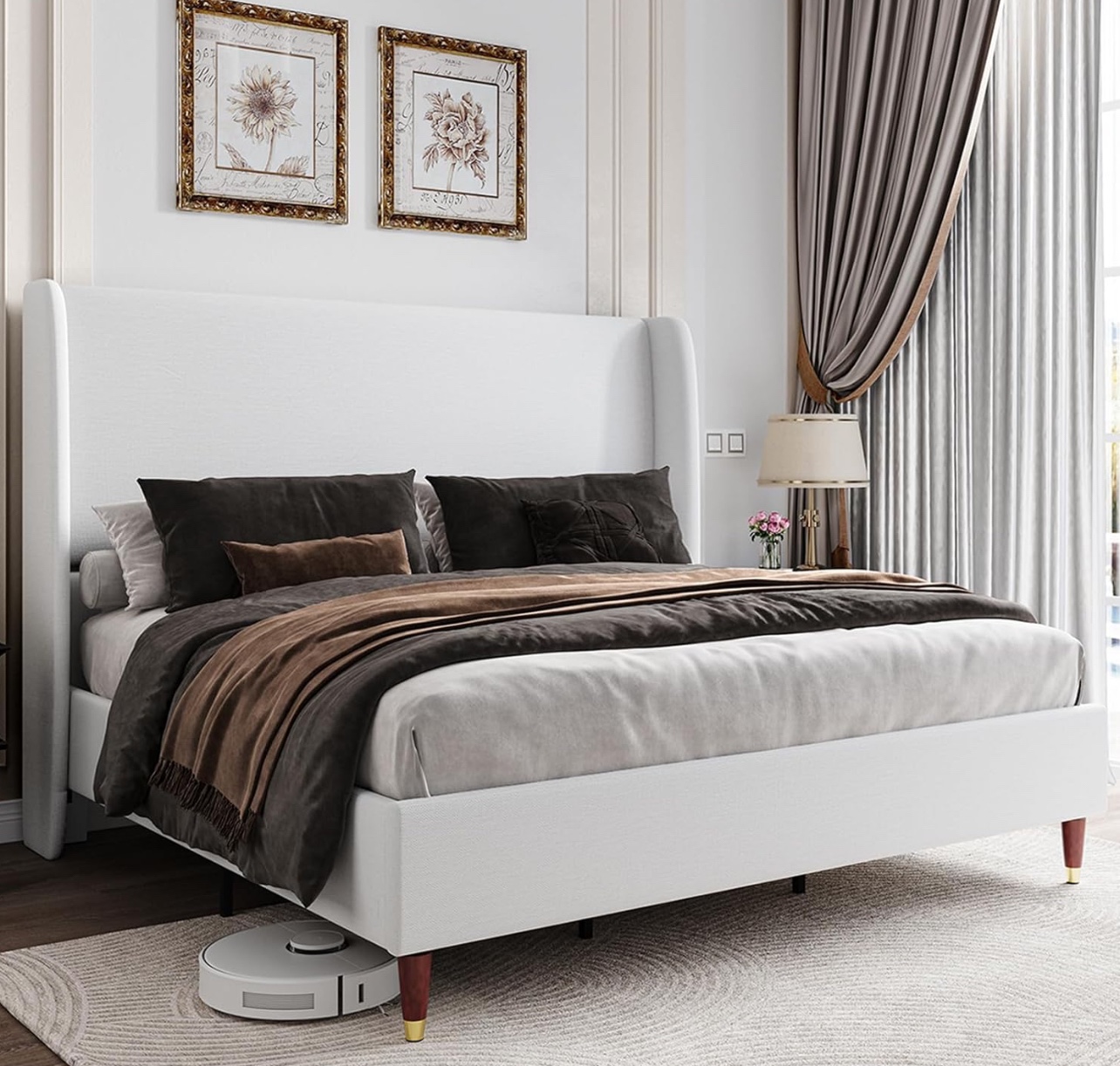 PICKUP ASAP: White Wingback Upholstered Bed Frame - photo 3