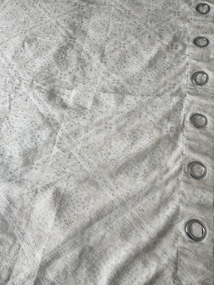 2 White Embroidered Curtains