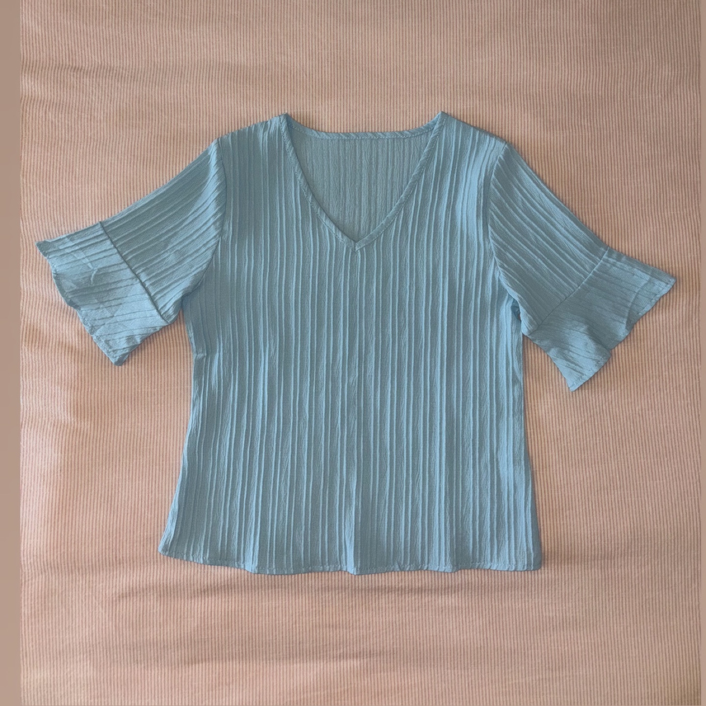 Blue V-neck Top with Bell Sleeves thumbnail