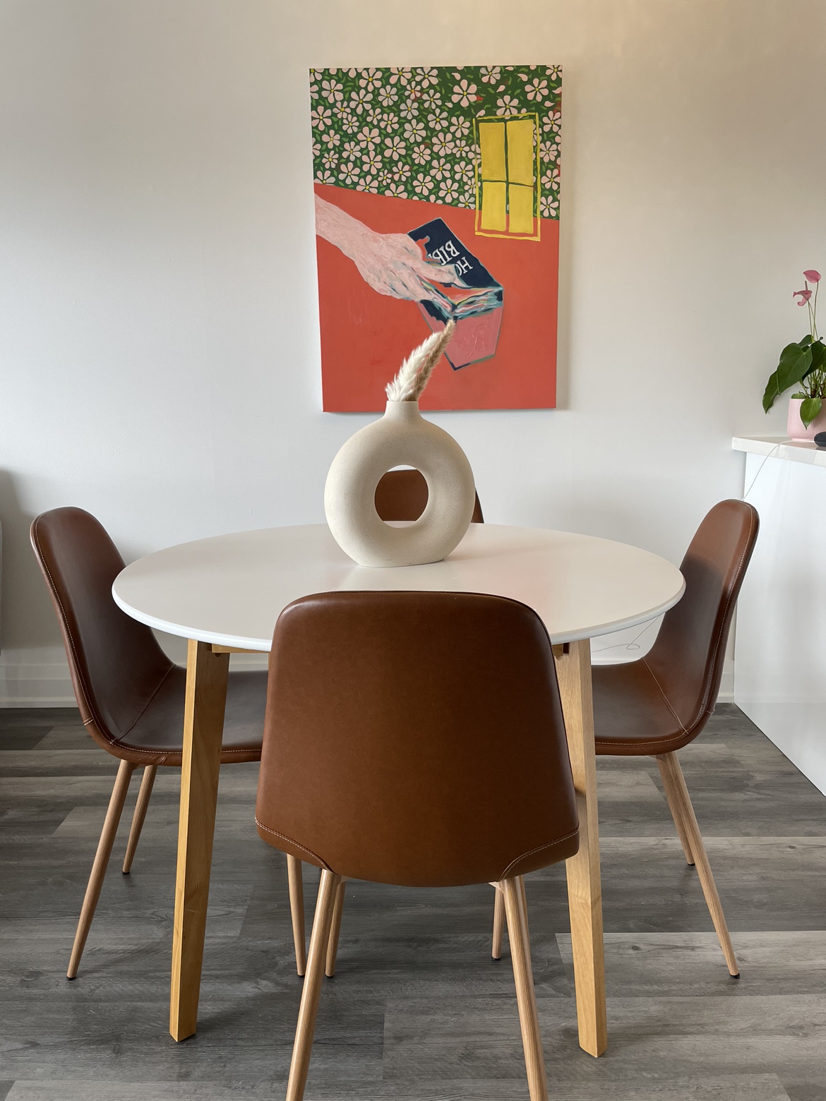Round Dining Table - White with Wooden legs thumbnail
