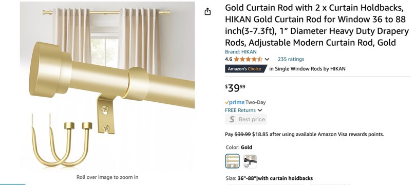 Gold curtain rod