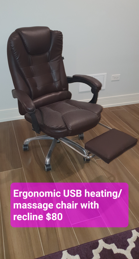 Ergonomic USB Heated Massage Chair with Recline footrest