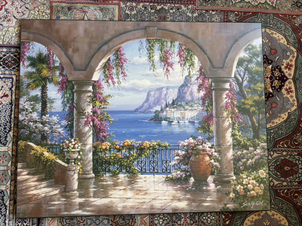 Plaque - Floral Patio of Mediterranean Coast by Sung Kim