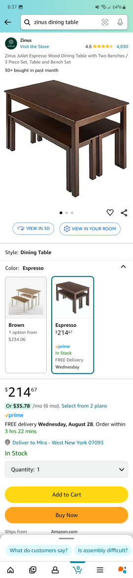 Zinus Dining Table and Benches Set - photo 4