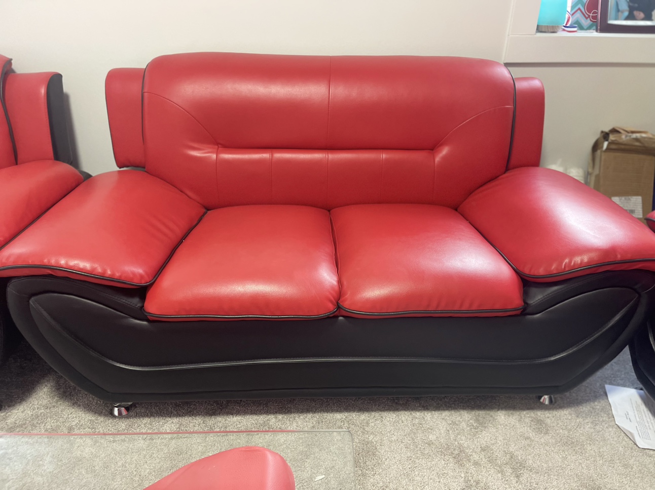 4 pcs Red Leather Sofa Set - photo 2