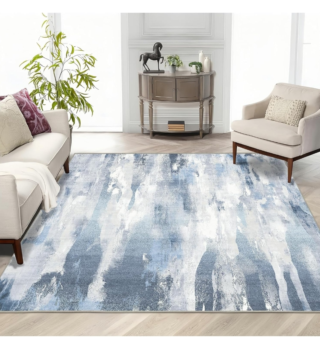 Washable Rug - 5x7 Area Rug  Blue/ grey