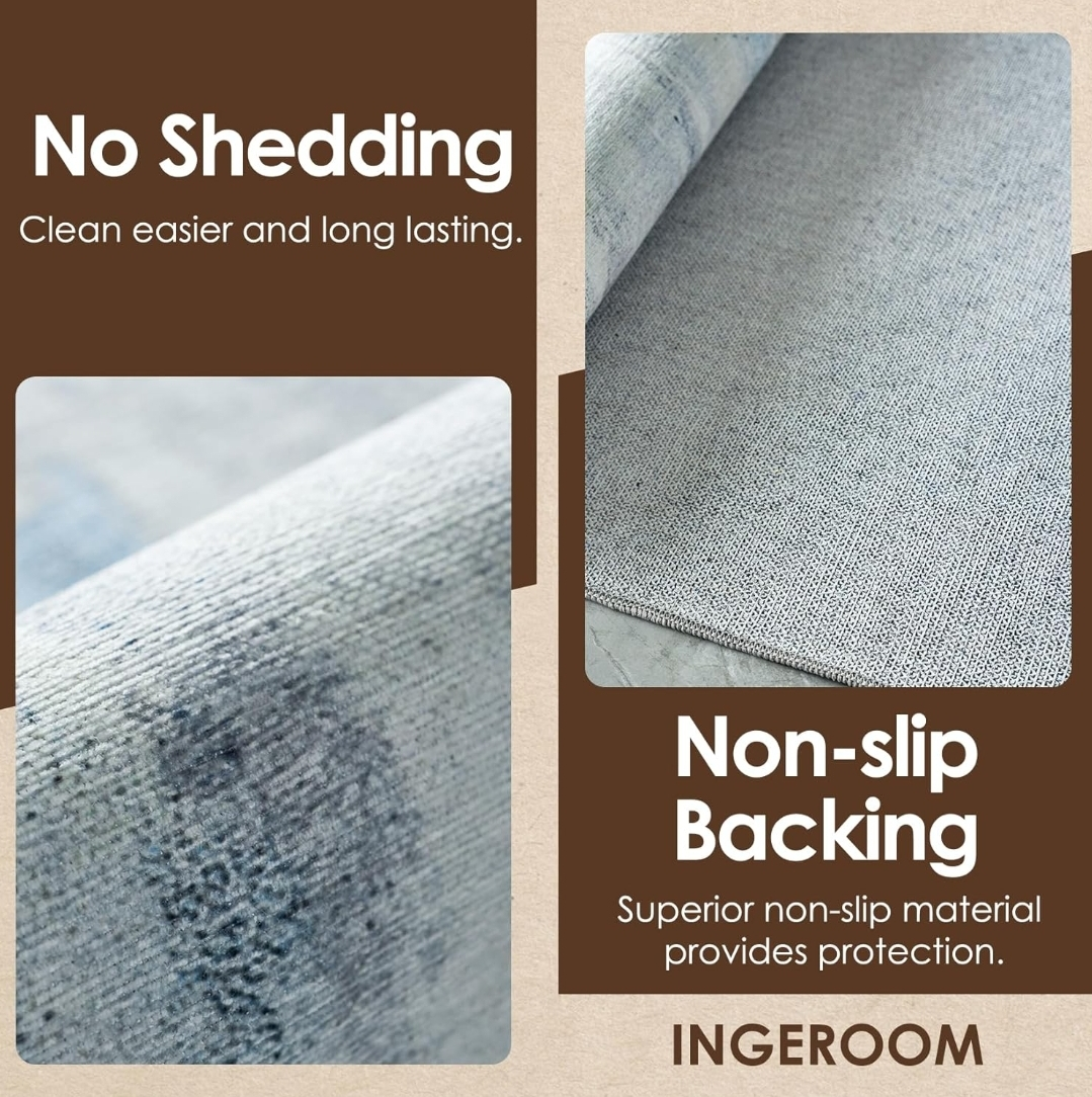 Washable Rug - 5x7 Area Rug  Blue/ grey - photo 2