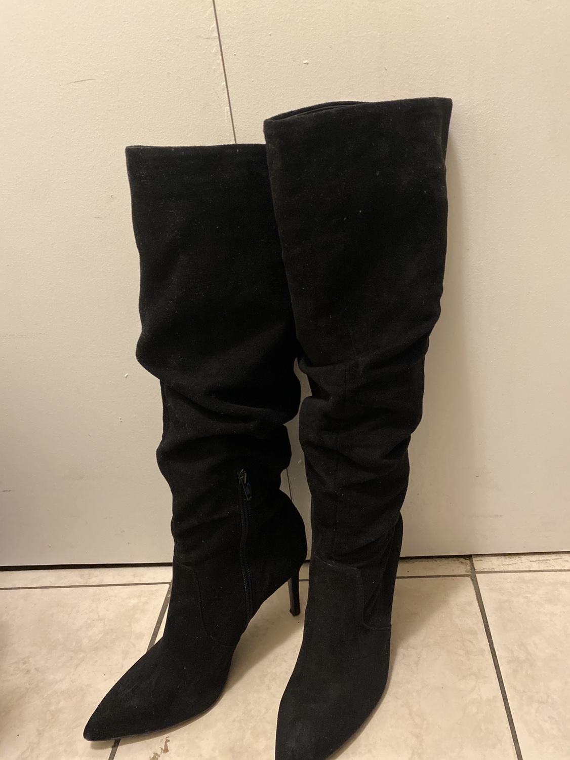 Black Suede Knee-High Boots