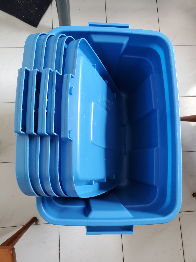 x5 Blue storage bins 68L