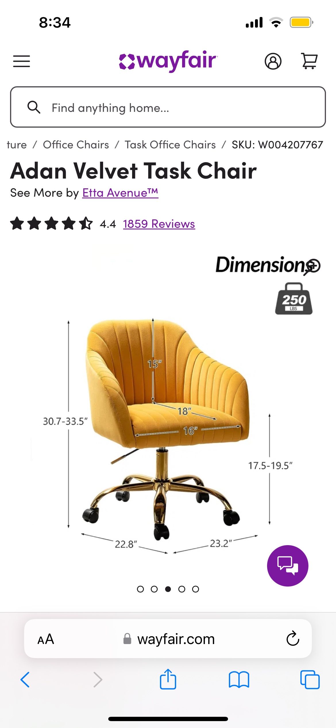 Velvet Office Chair - photo 3