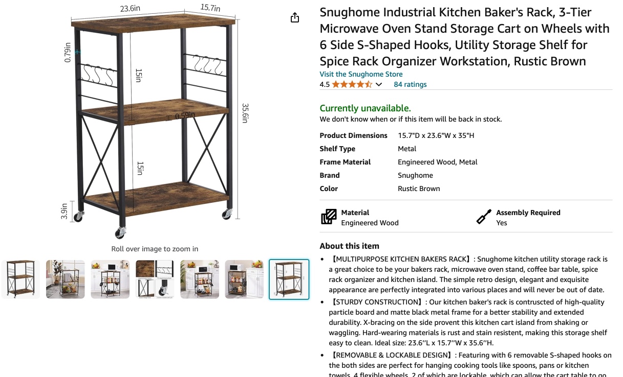 3-Tier Rolling Cart Storage