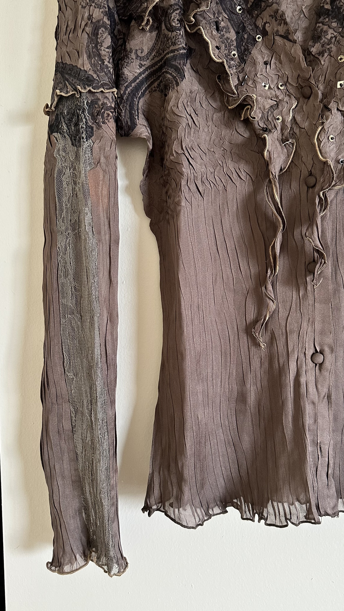 Brown Floral Blouse with Lace Detail - photo 3