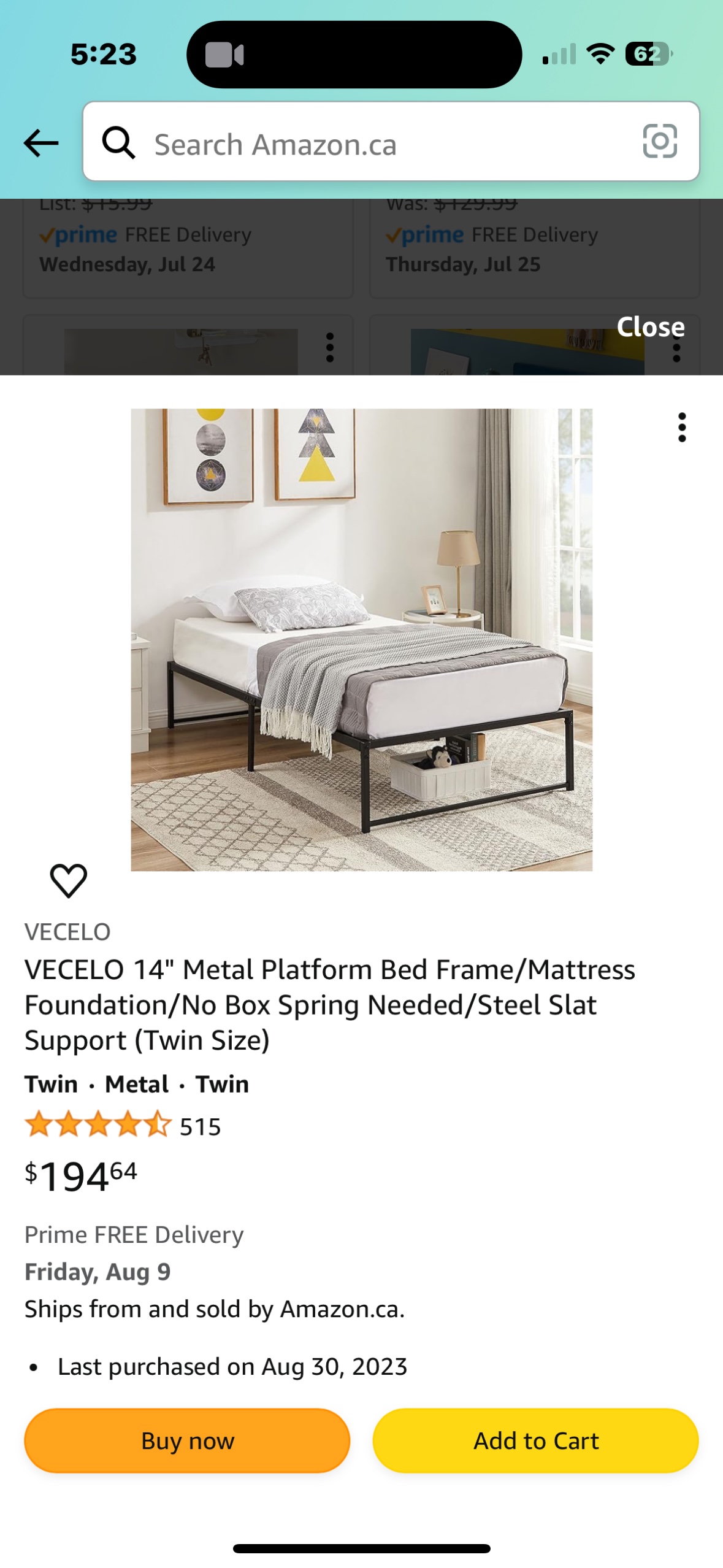 Twin bed for sale with a free shelf dresser