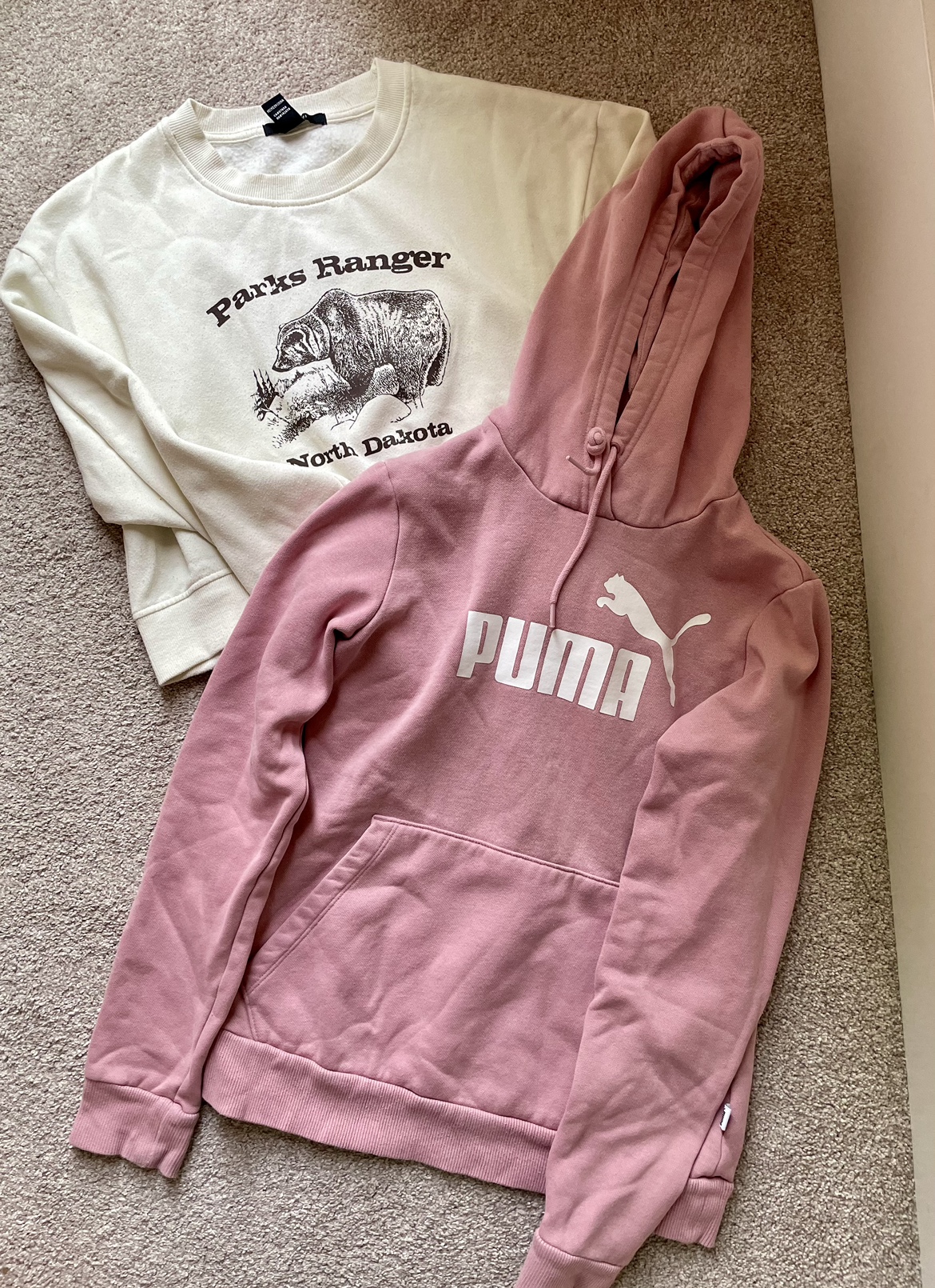 Pink Puma Hoodie and Cream-color Forever 21 Sweater