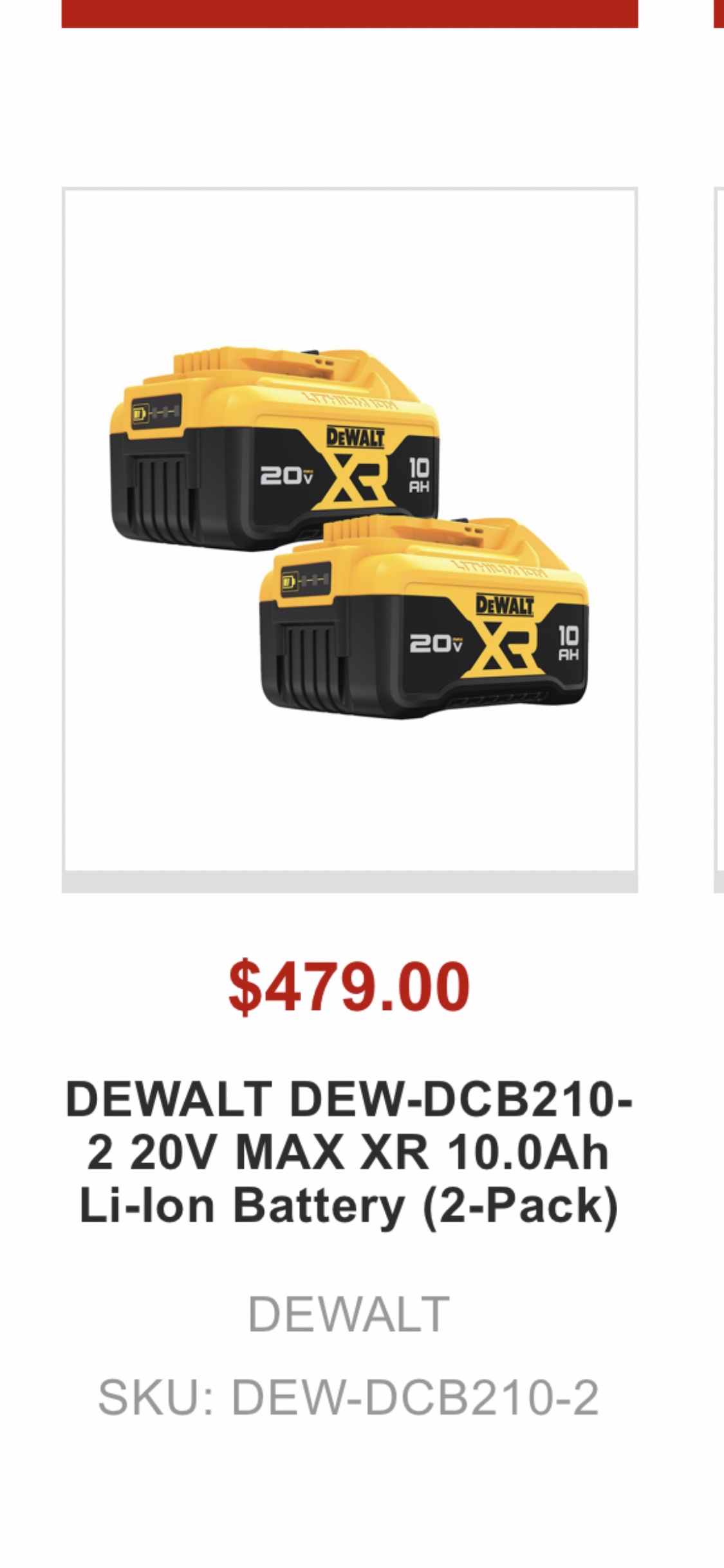 DEWALT DEW-DCB210-2 20V MAX XR 10.0Ah Li-Ion Battery (2-Pack) thumbnail