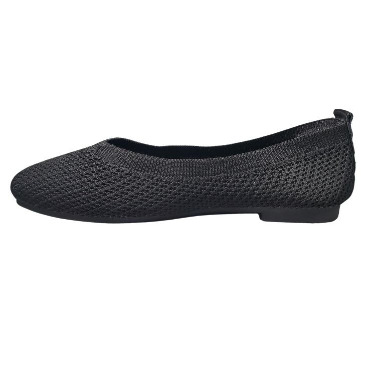 Black Knitted Square Toe Ballet Flats