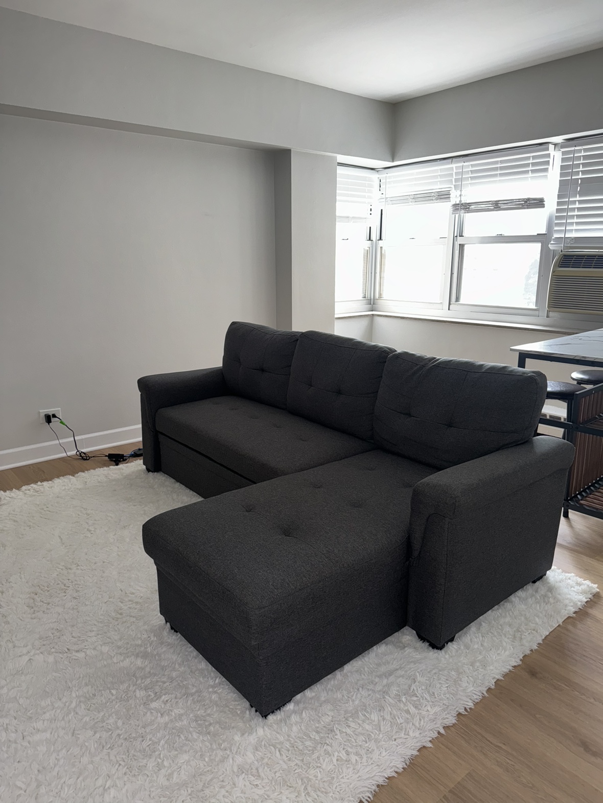Dark Gray Linen Reversible Sleeper Sectional Sofa