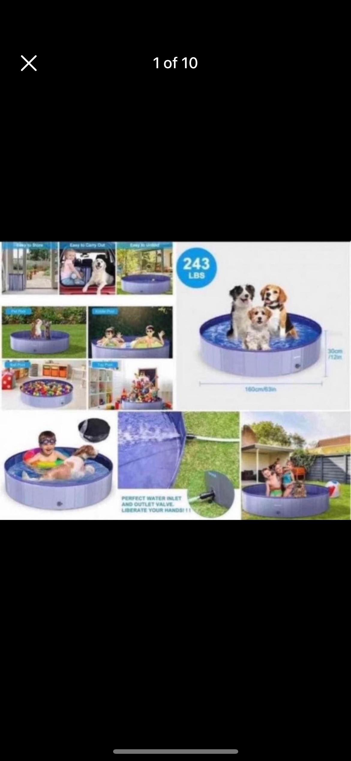 63” Portable Pools With Cover For Kids Or Pets
