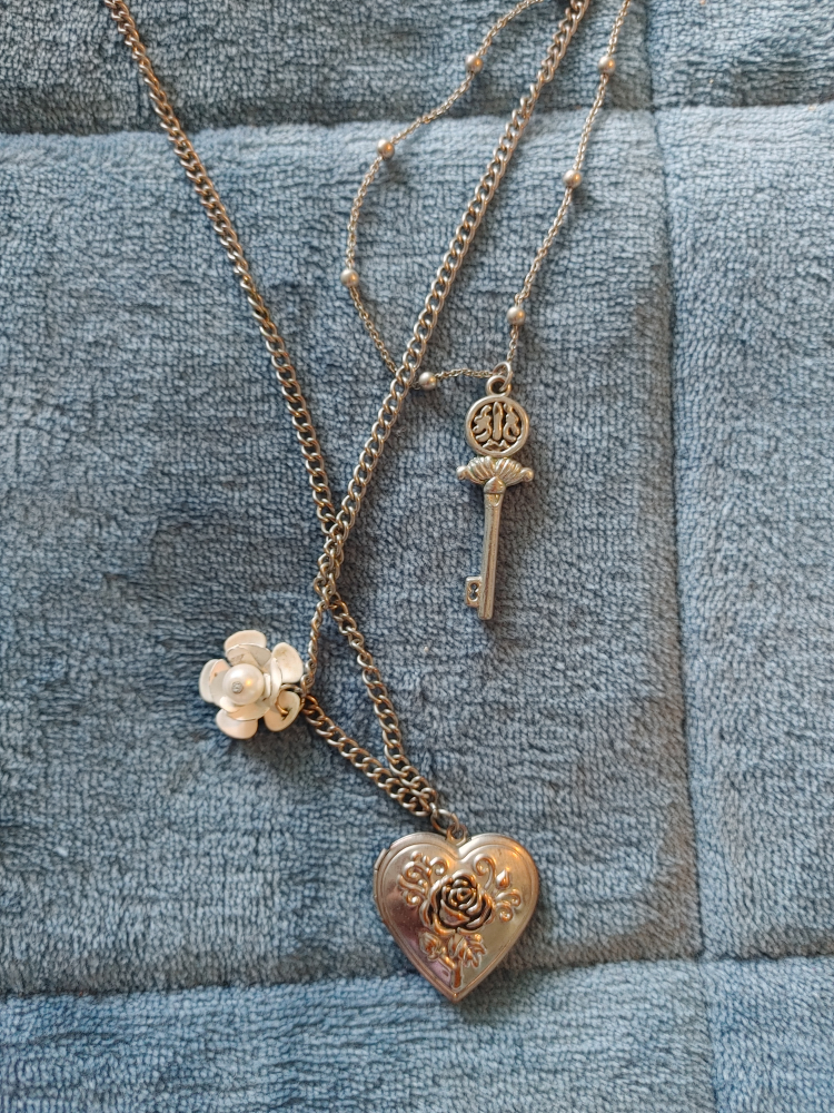 Layered Necklace with Heart Locket and Key thumbnail