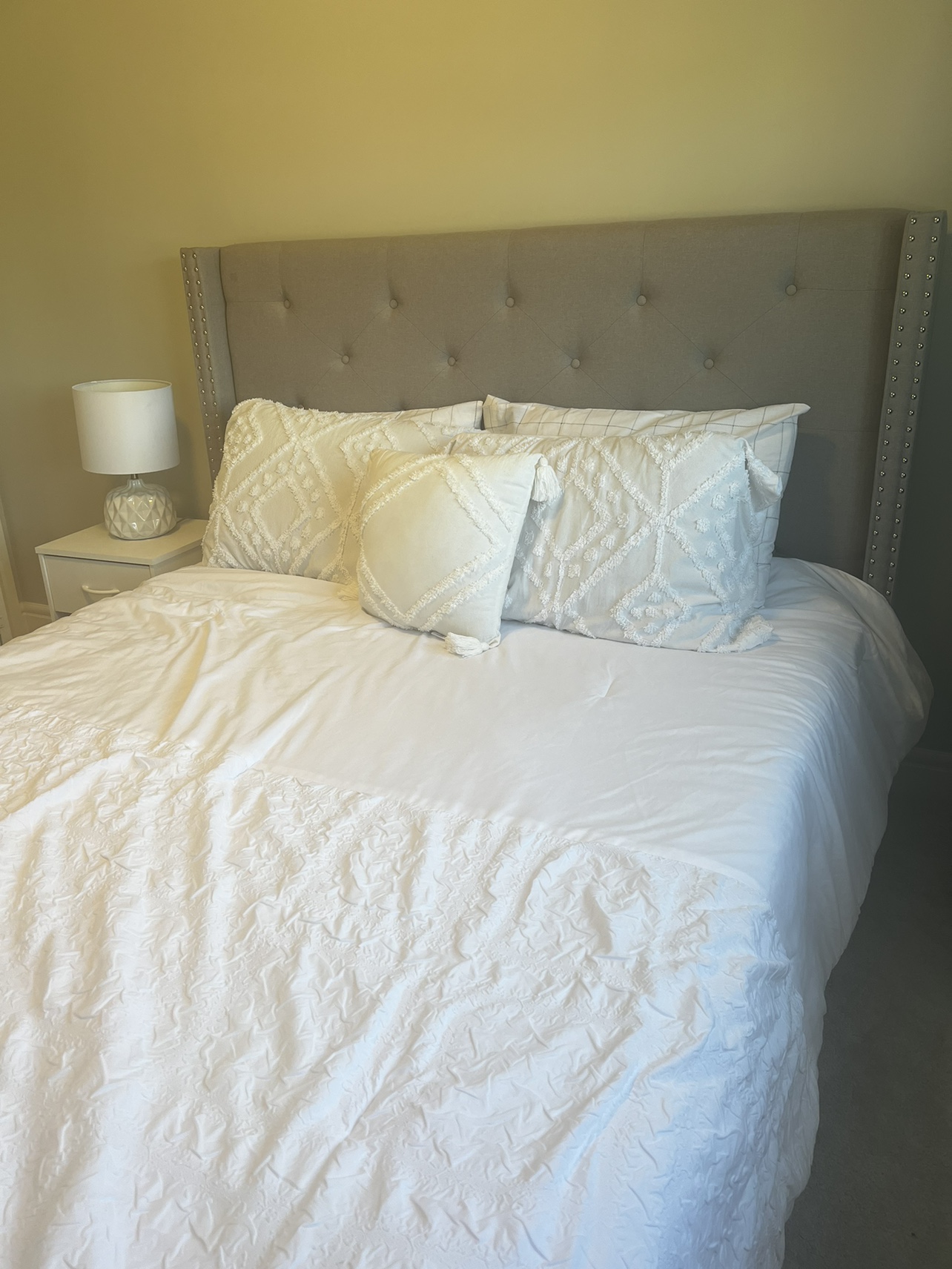 Grey Tufted Queen Size Bed Frame