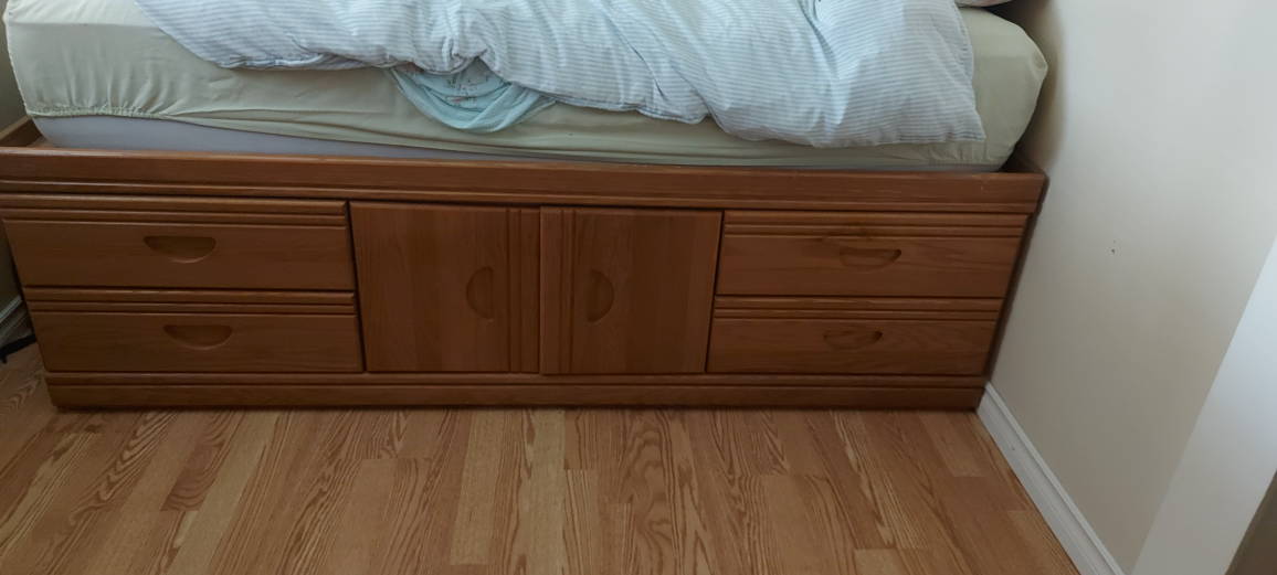 Captains bed with headboard shelf