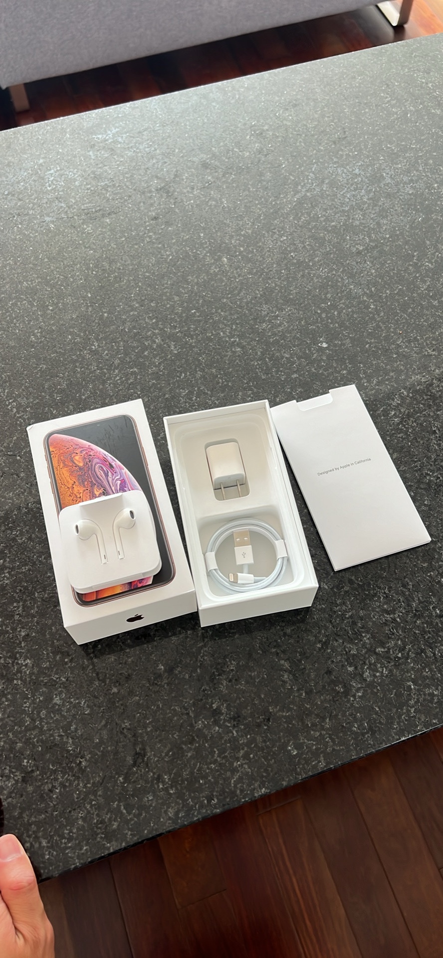 iPhone XS gold box with accessories