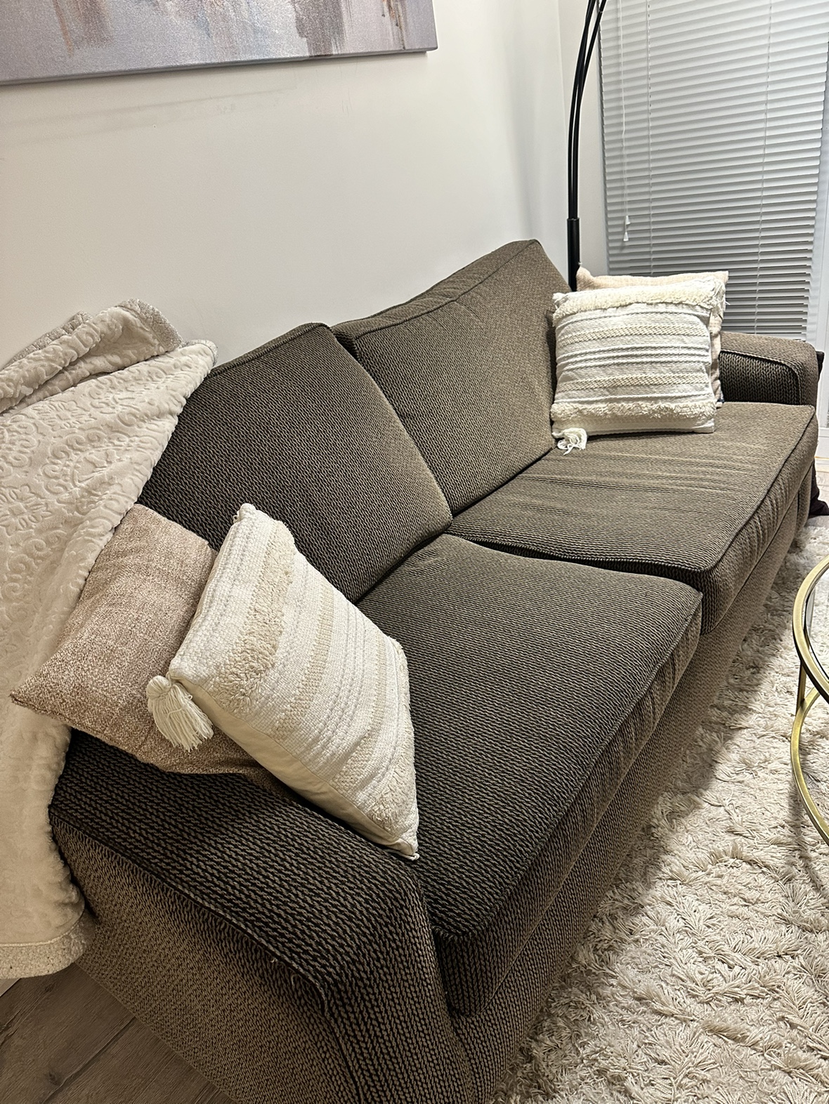 Brown 2 seater sofa with pillows - photo 2