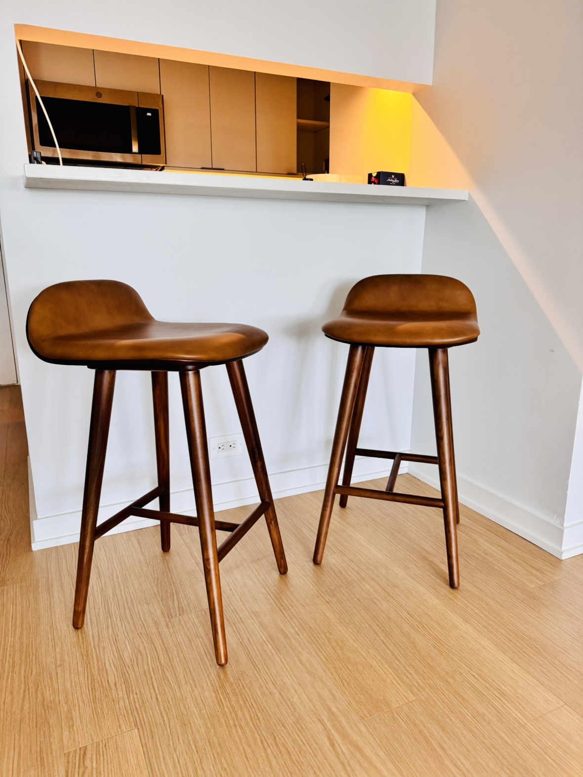 Set of Two West Elm Boulder Leather Bar Stools - photo 2
