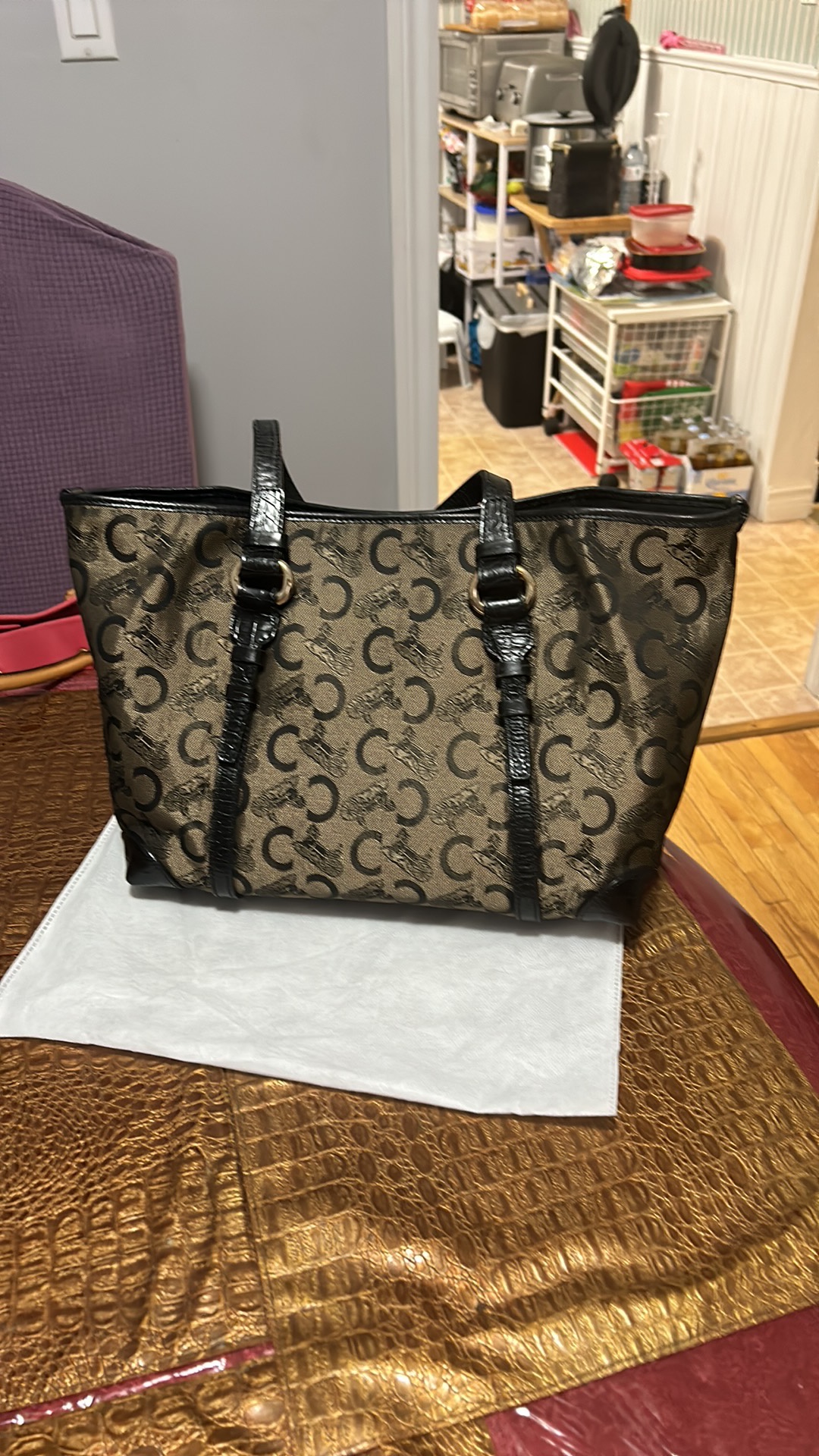 Authentic Celine Black Horse Carriage Leather Canvas image indicator(2)