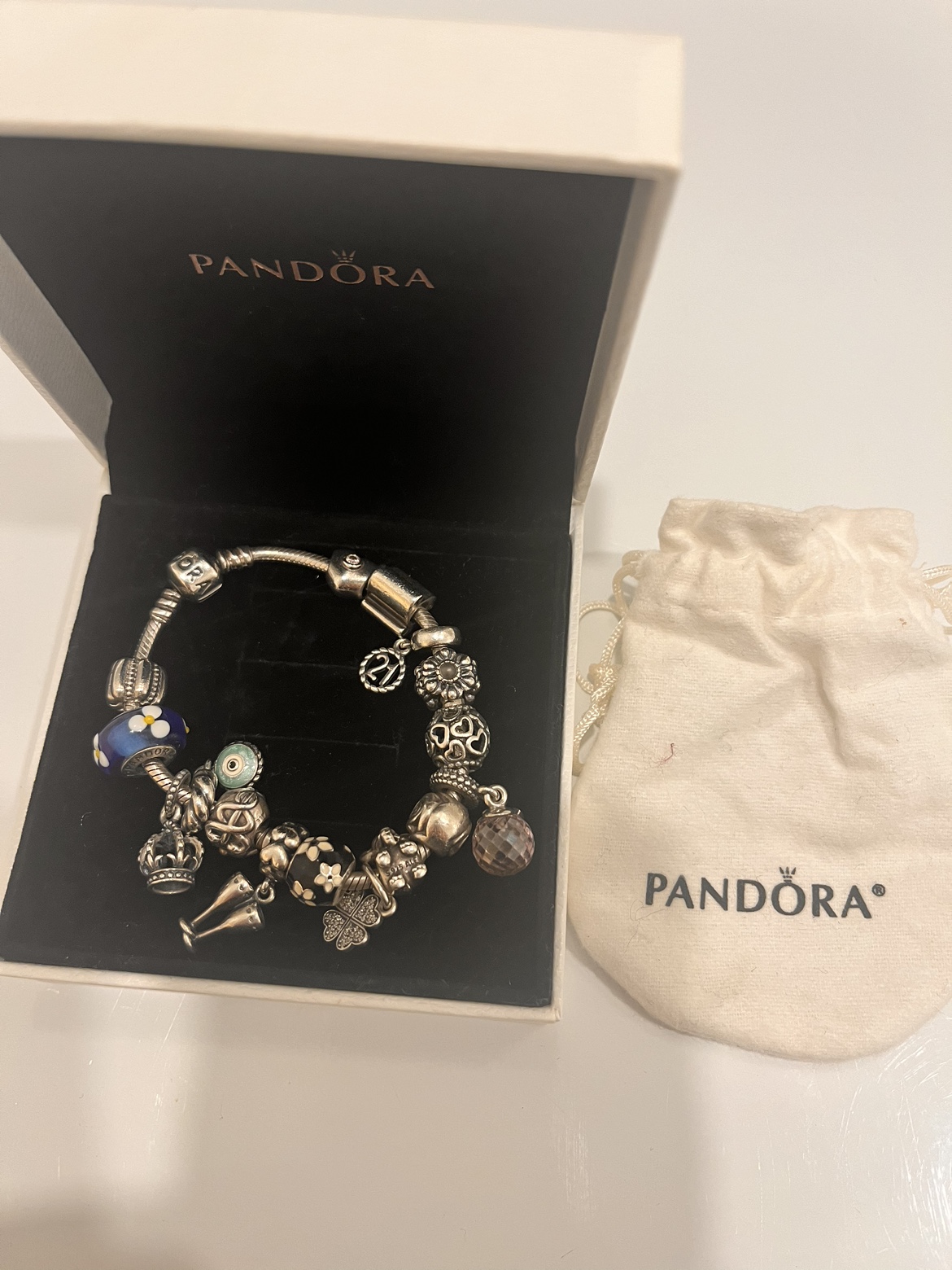 Pandora bracelet with charms