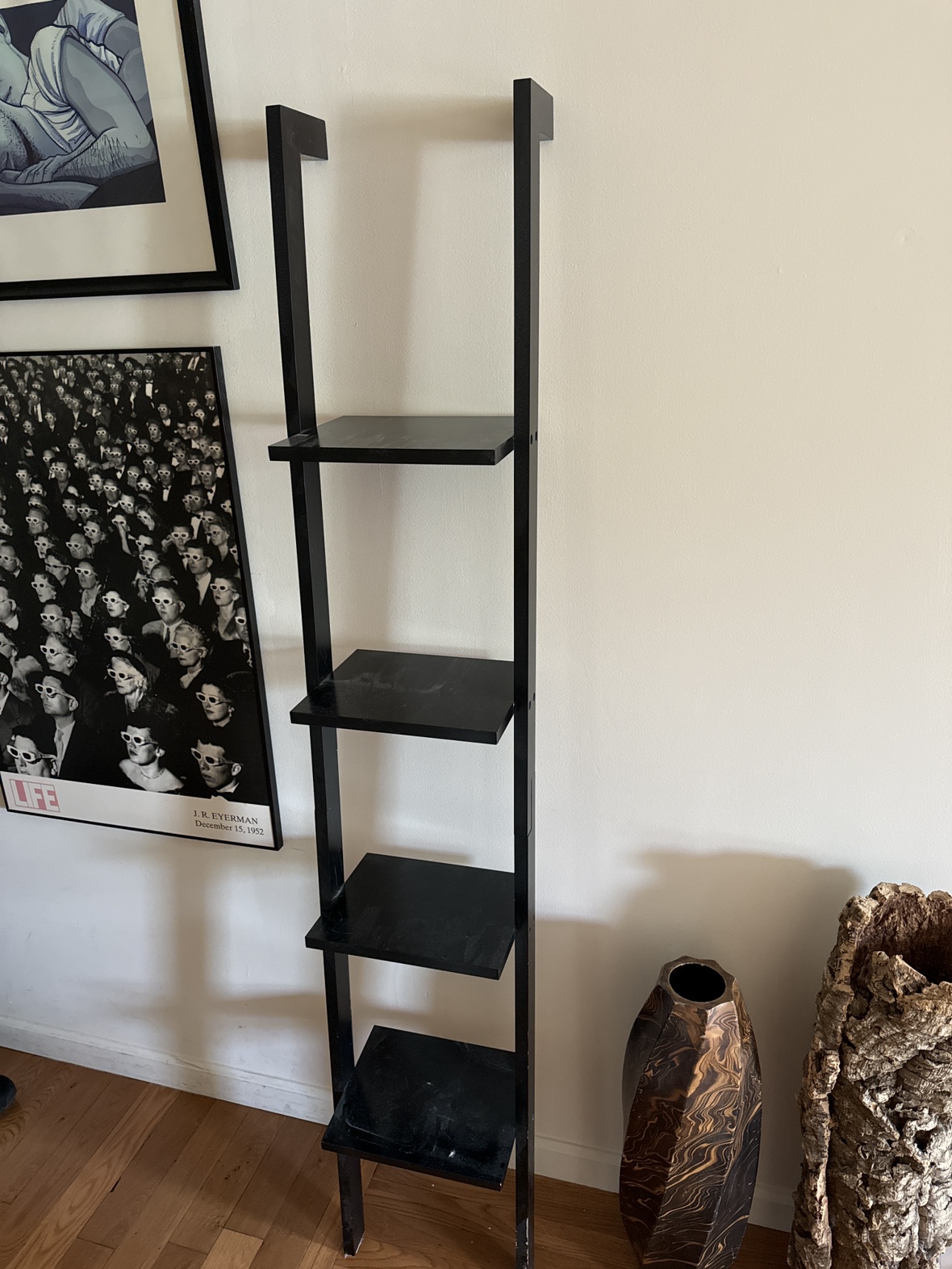 Cute leaning black shelf