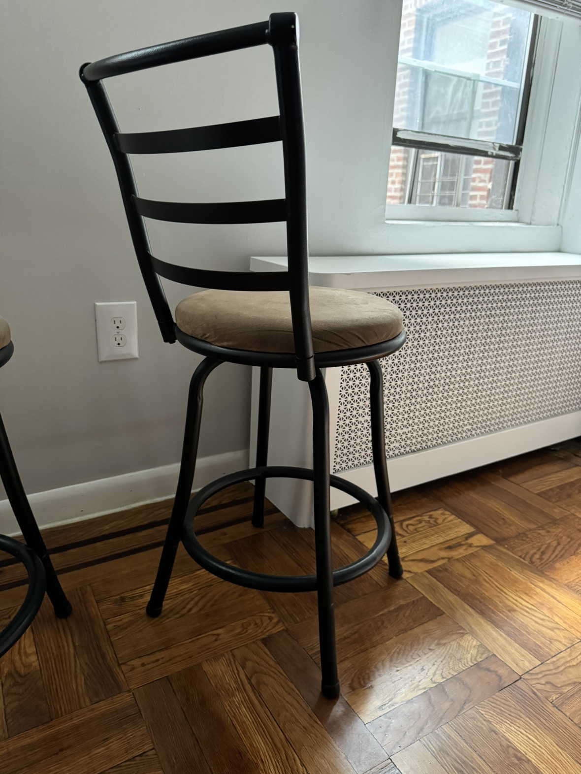 Dark Brown Suede Swivel Bar Stool Chairs-Set of 2 - photo 5