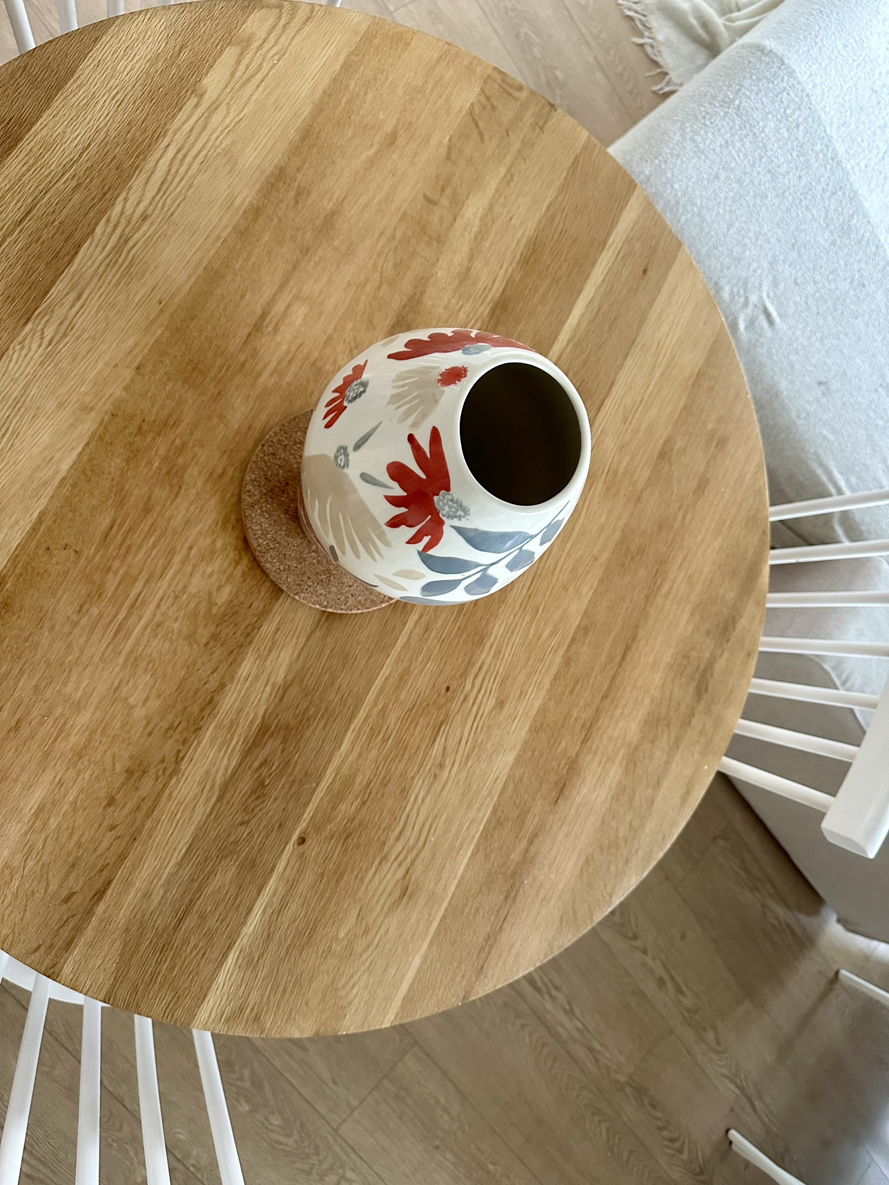 EQ3 solid oak wool Round Wooden Dining Table with 3 chairs - photo 3