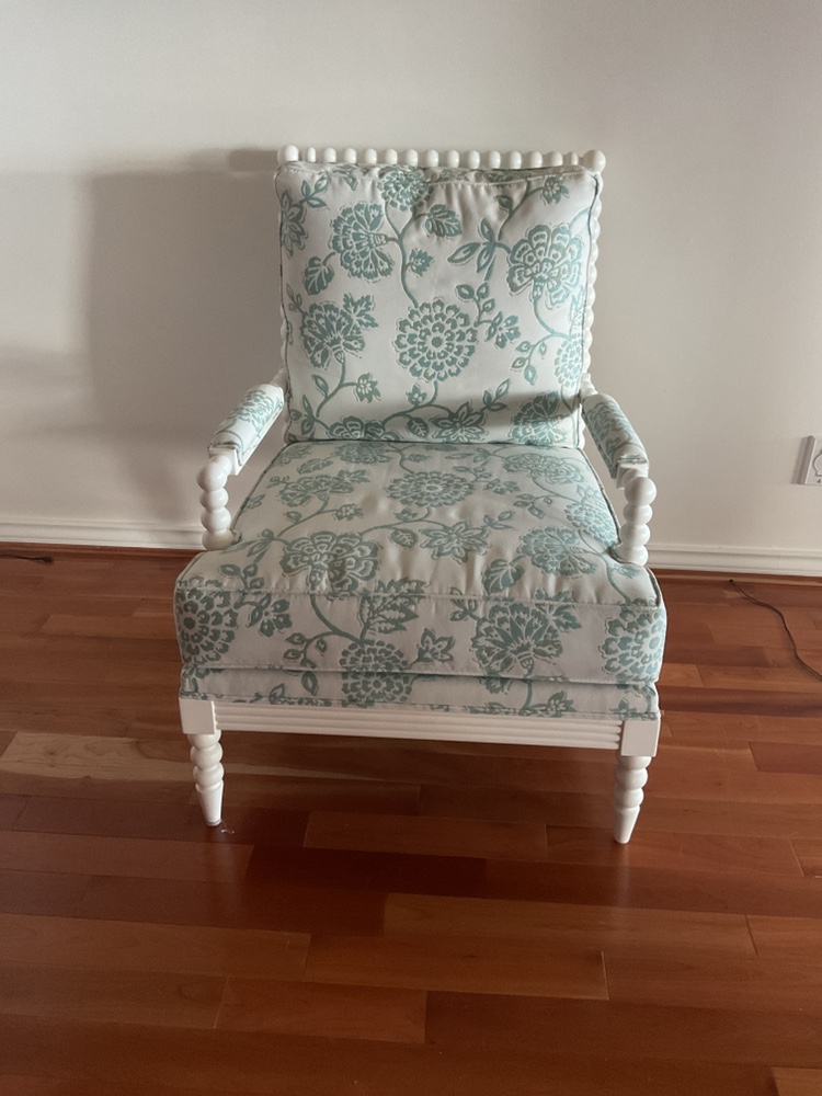 White Accent Chair with Floral Upholstery thumbnail