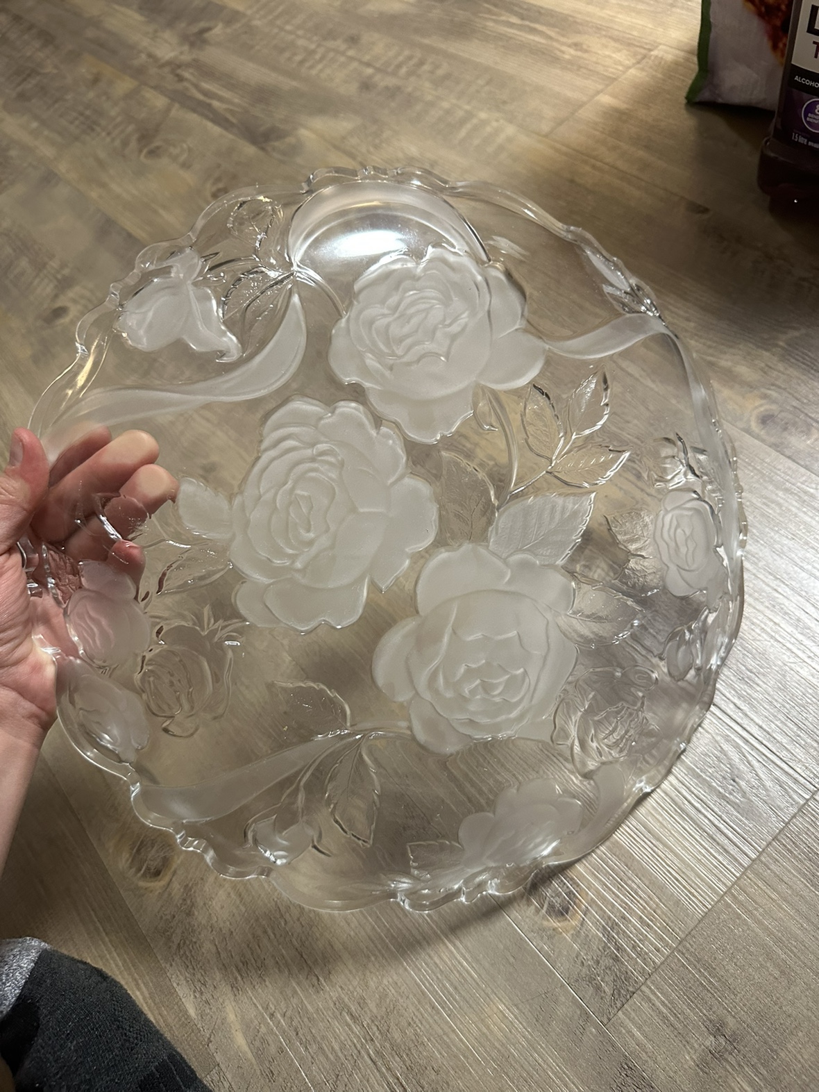 Large Glass Serving Platter with Rose Design image indicator(2)
