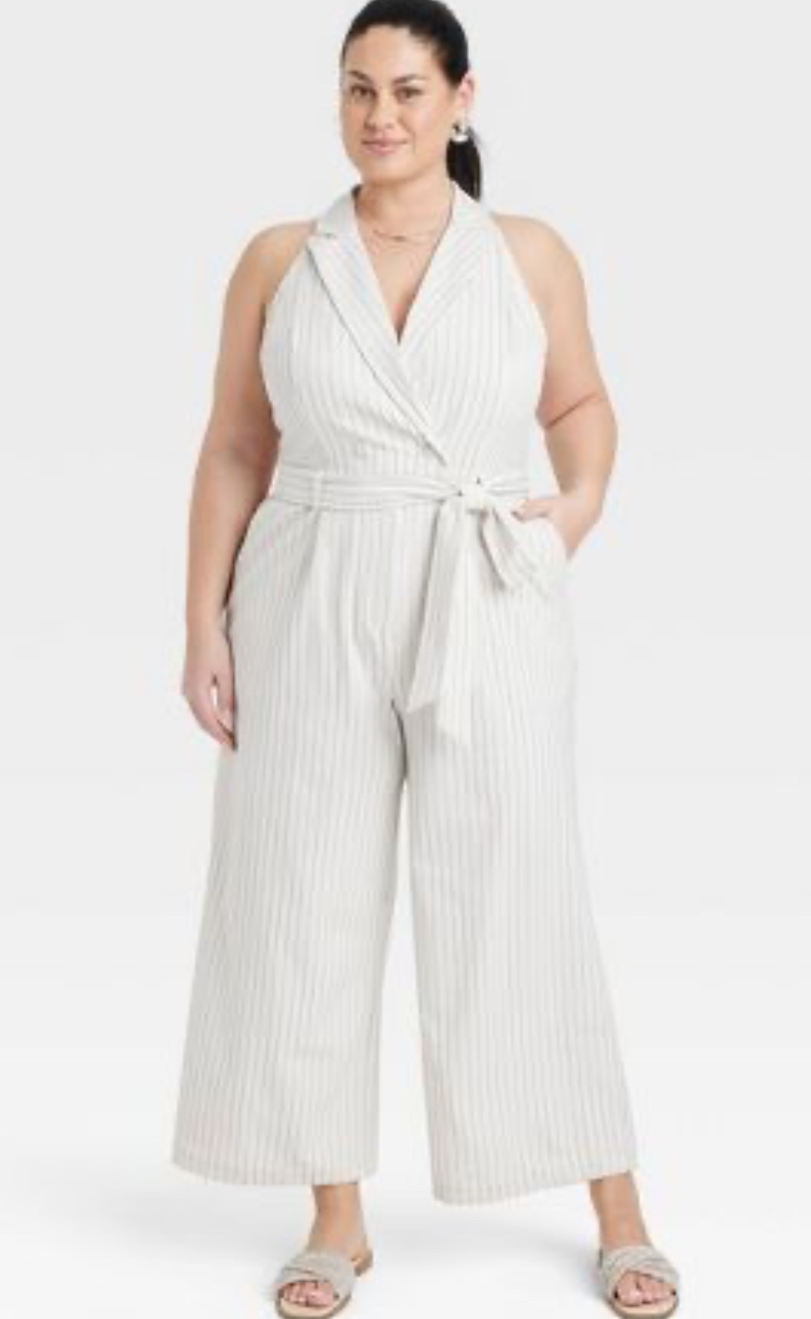 White Striped Halter Jumpsuit