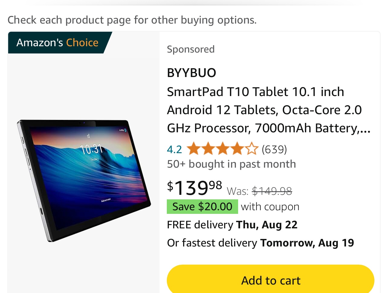 BYYBUO SmartPad T10 Tablet with FREE LARGE SOFT CHAIR image indicator(5)