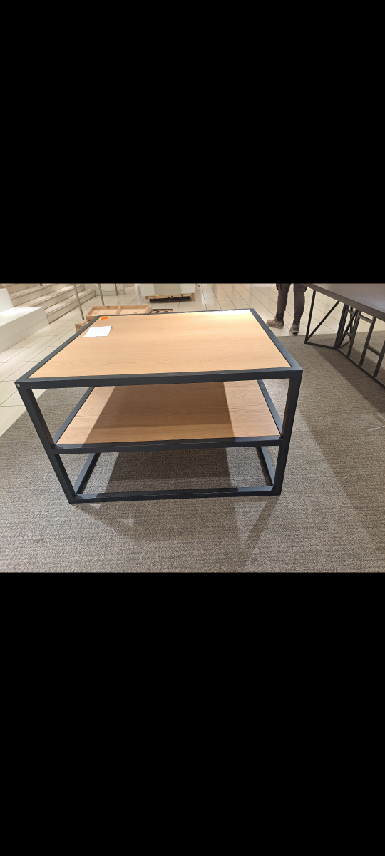 Black Metal and Wood Side Table