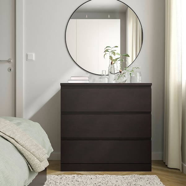 MALM 3 drawer chest in black