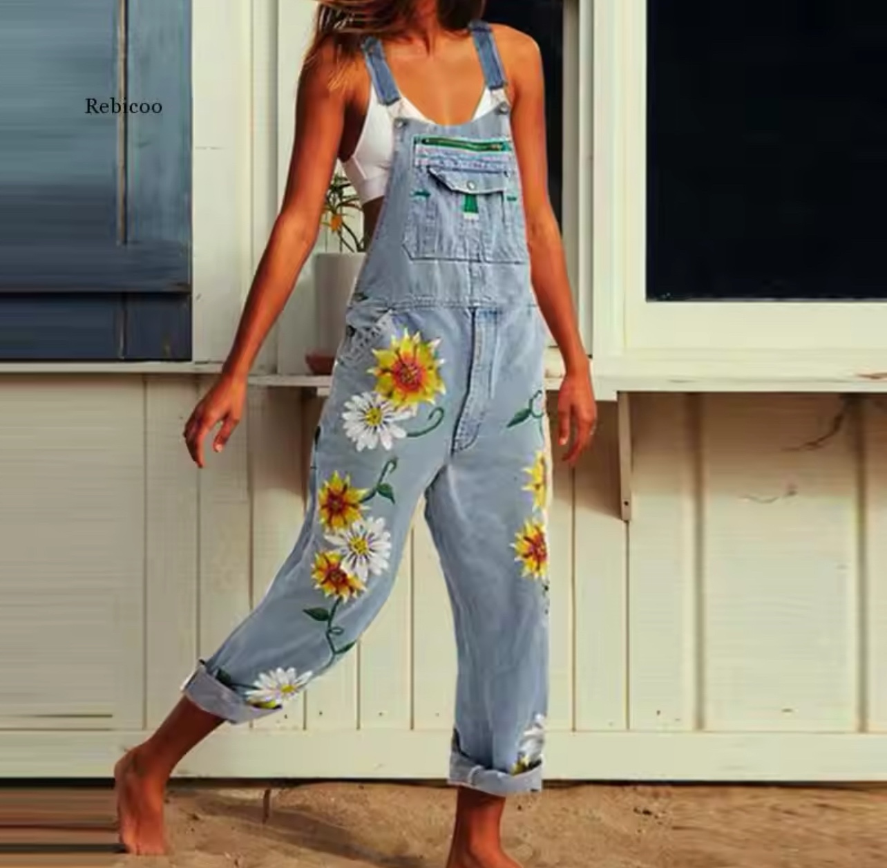 Floral Denim Overalls
