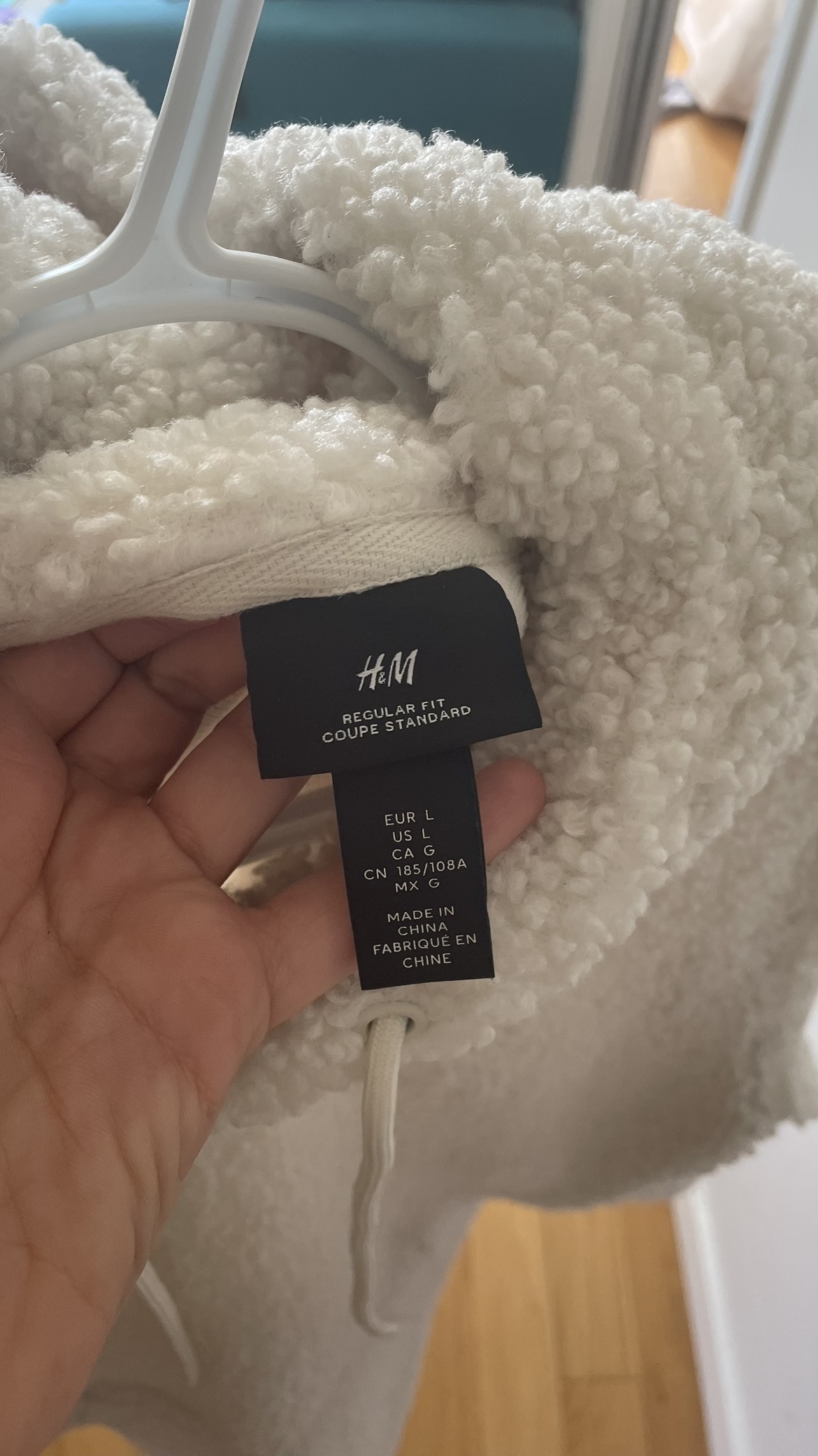 H&M White Teddy Fleece Hoodie image indicator(4)