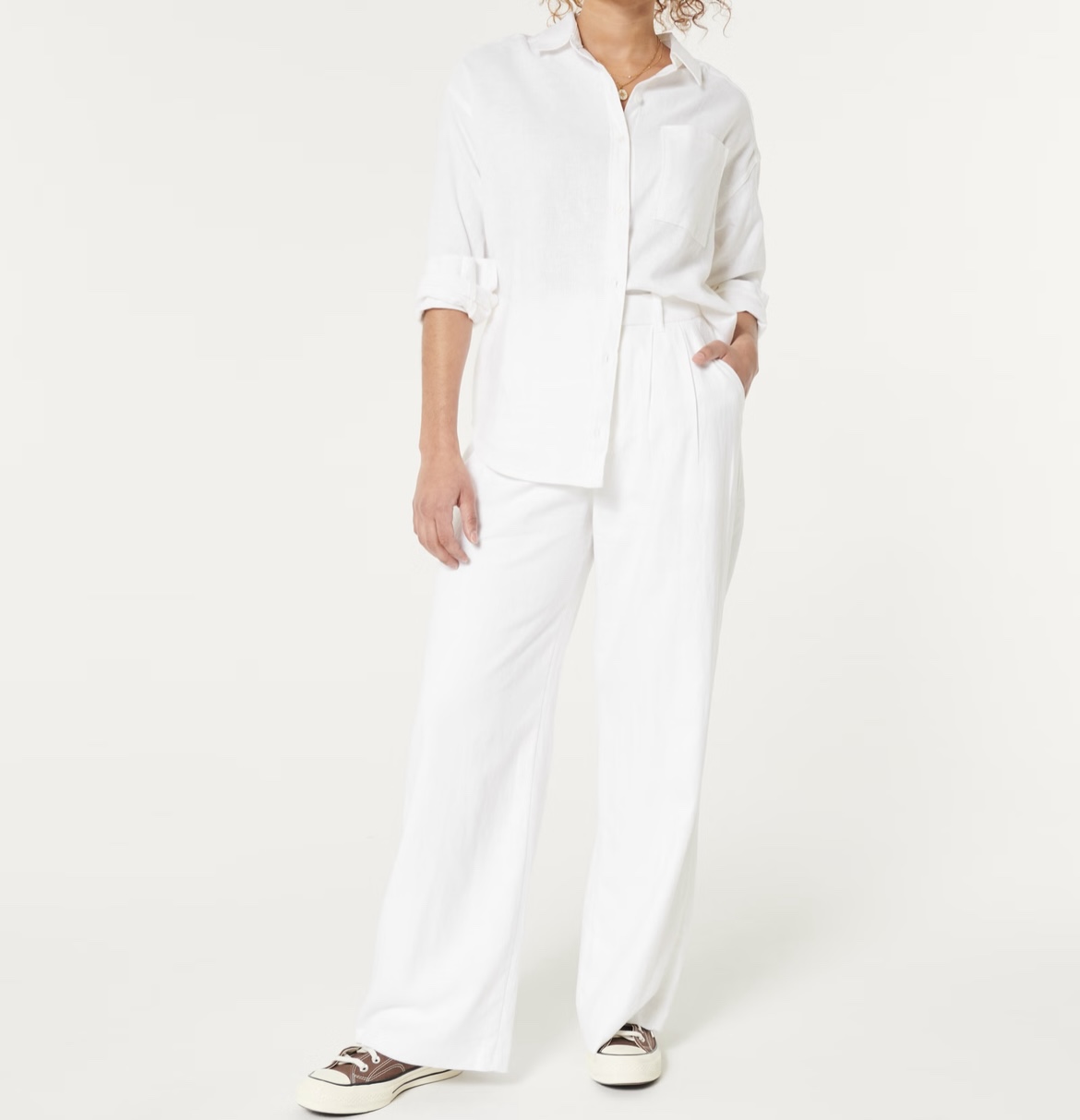 high rise linen blend wide leg pants - photo 4