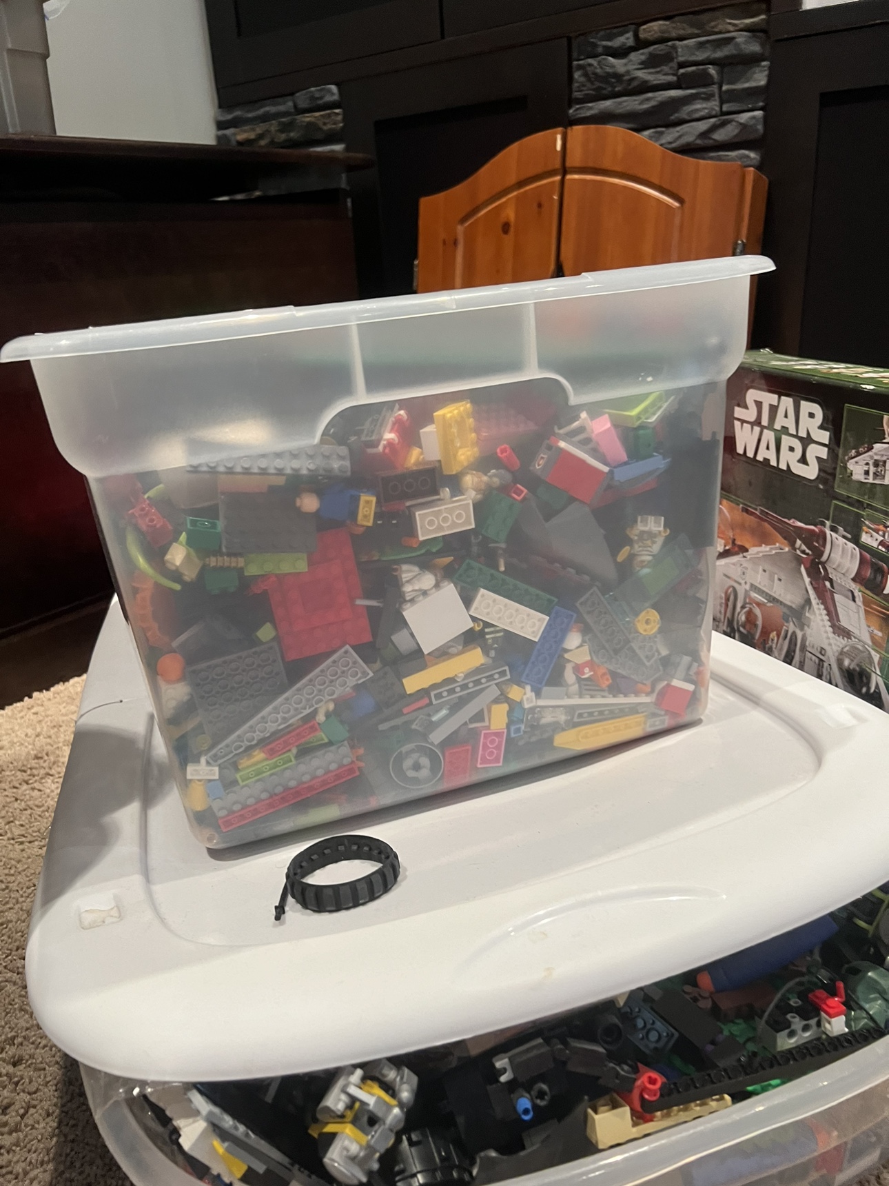 Large bin of LEGO bricks